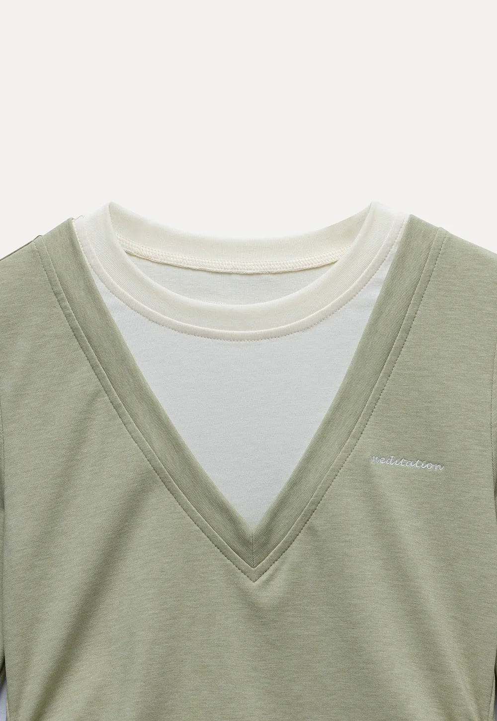 Women's Layered V-Neck Ruched Long Sleeve Top