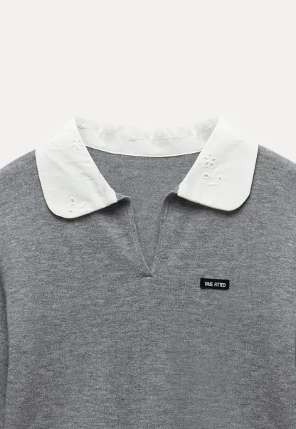 Women'sContrast Collar Long Sleeve Polo Top