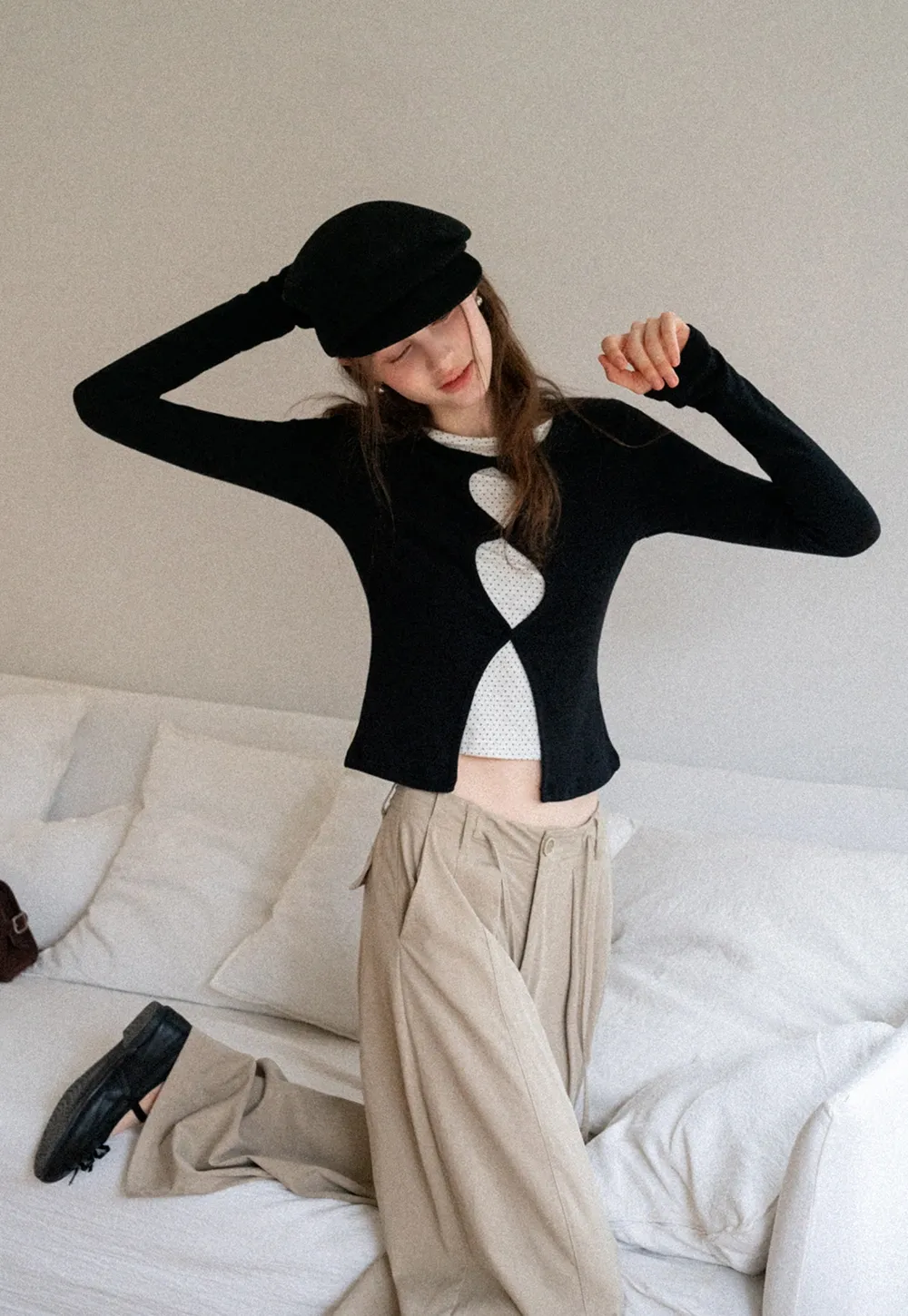 Women's Cut Out Front Long Sleeve Top