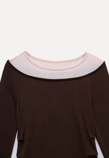 Women's Layered Boat Neck Long Sleeve Top