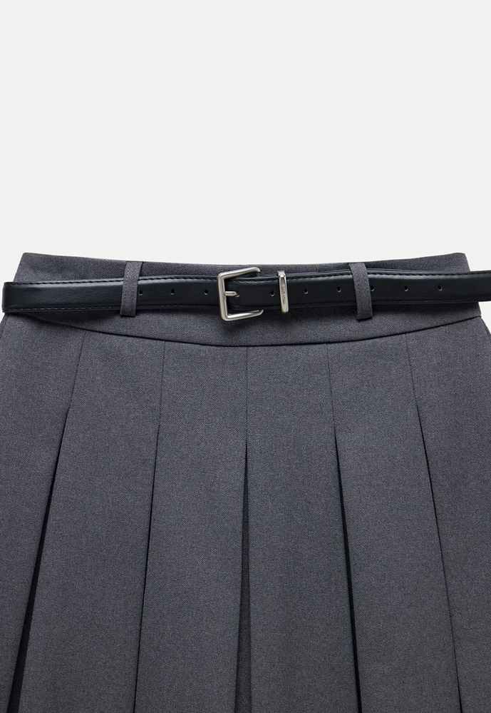 Belted Pleated Mini Skirt