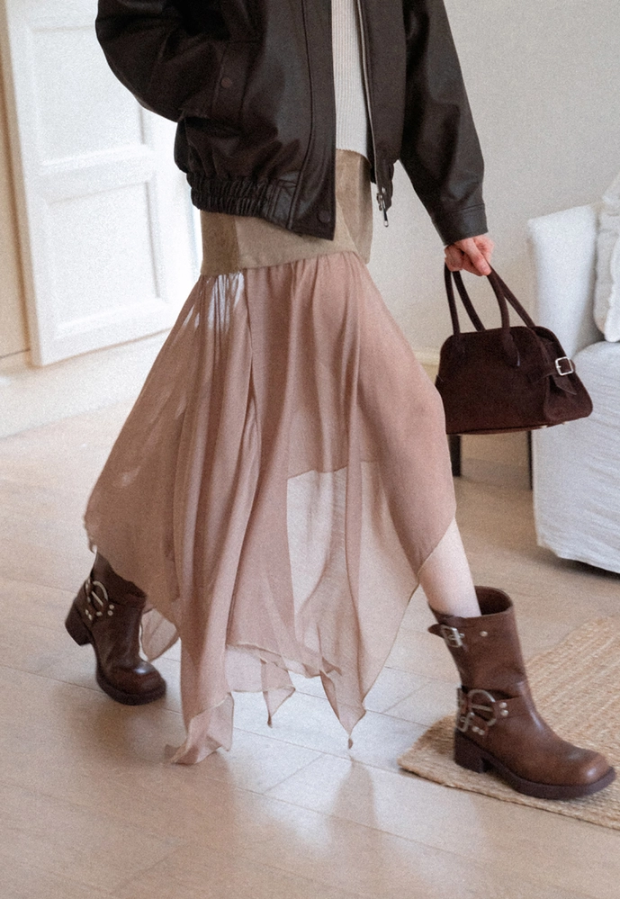 Patchwork Handkerchief-Hem Tie-Waist Skirt