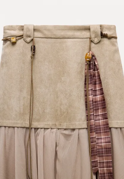 Patchwork Handkerchief-Hem Tie-Waist Skirt