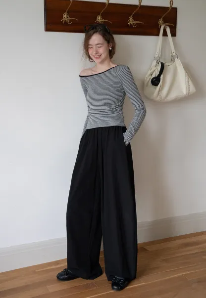 WomensElastic Waist Wide Leg Pants