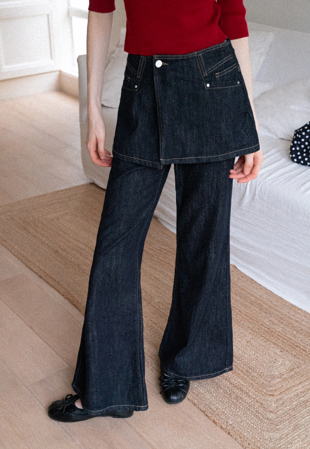 Layered Denim Skirt-Pants – EGGKA Layered Denim Skirt-Pants – EGGKA