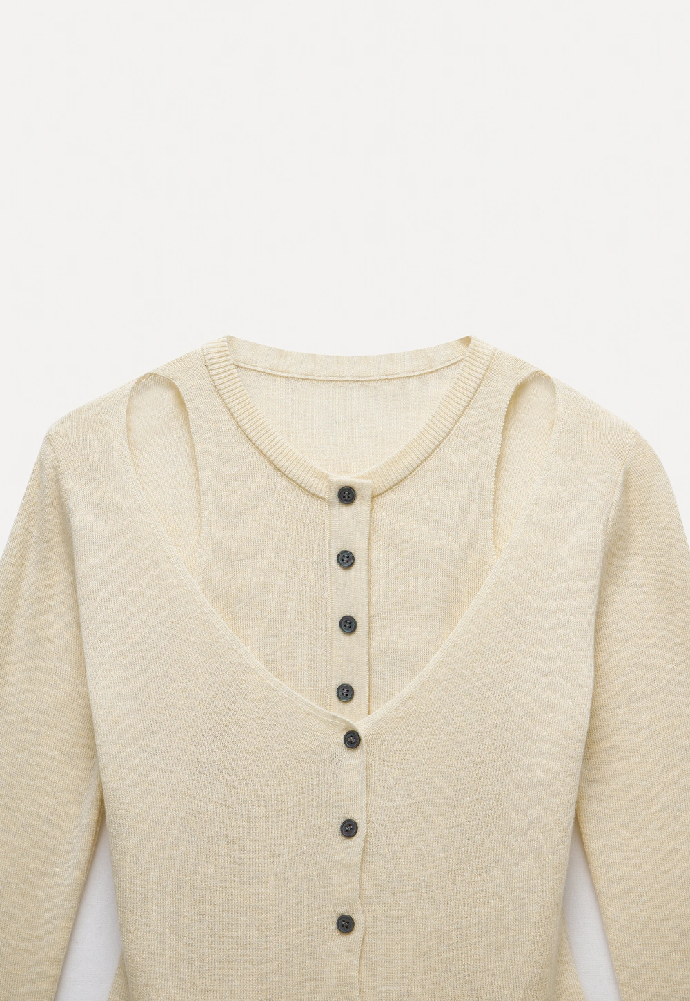 Cut-Out Button Long Sleeve Knit Top