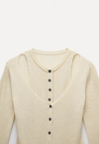 Cut-Out Button Long Sleeve Knit Top