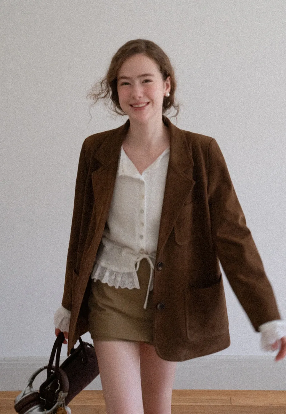 Faux Suede Blazer Jacket for Women with Pockets