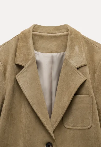 Faux Suede Blazer Jacket for Women with Pockets