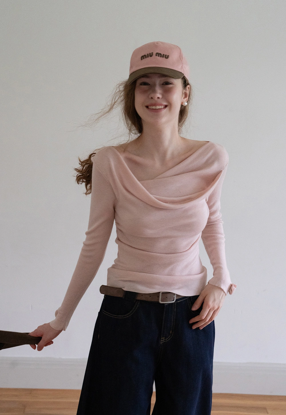 Womens Draped Cowl Neck Slim Fit Tops