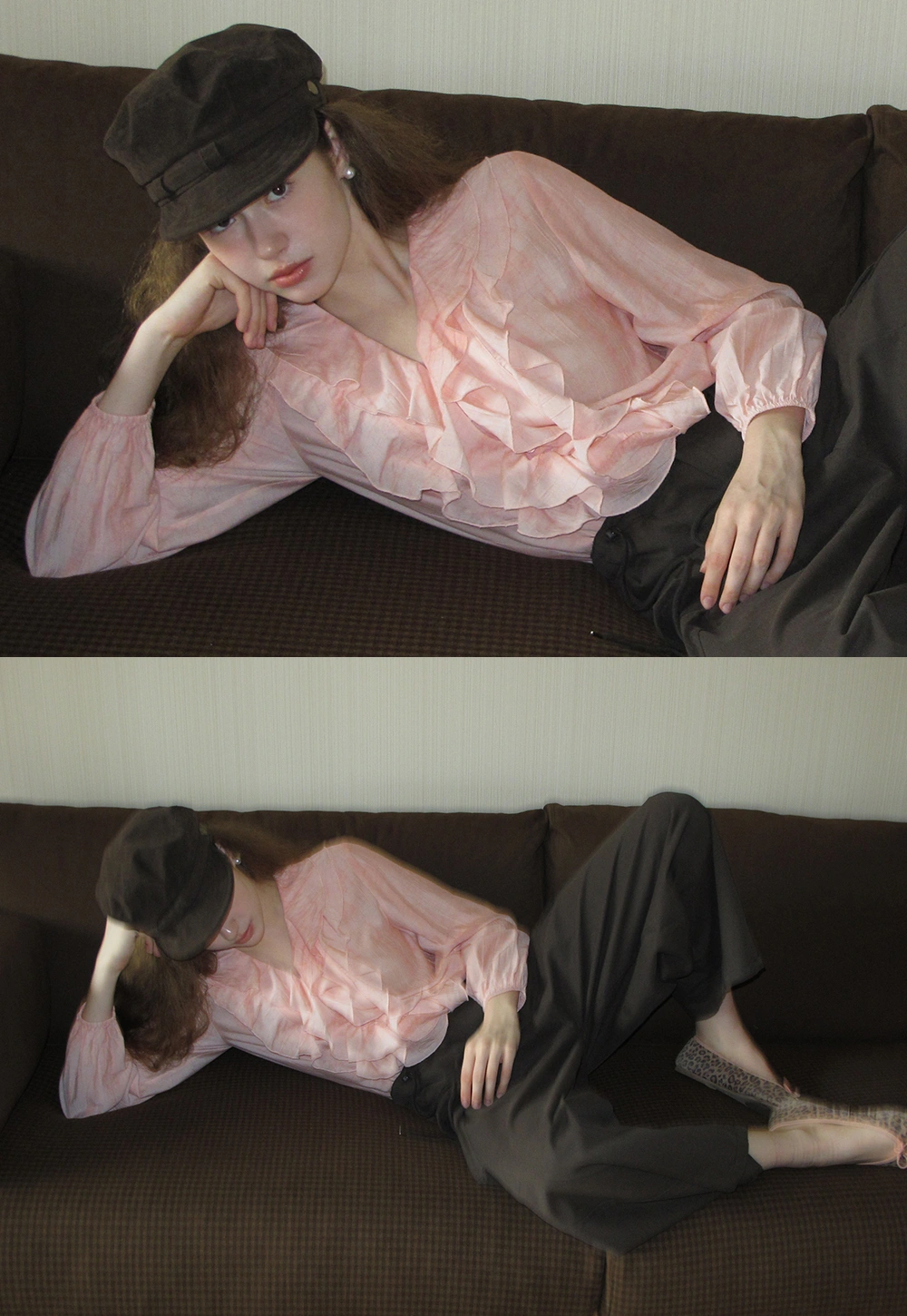 Womens Ruffle Chiffon Long Sleeve Blouse