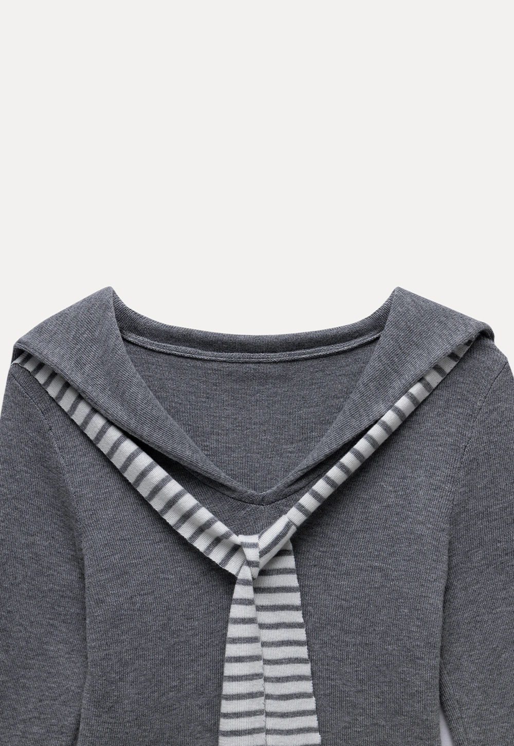 Womens Sailor Collar Long Sleeve Knit Top with Tie