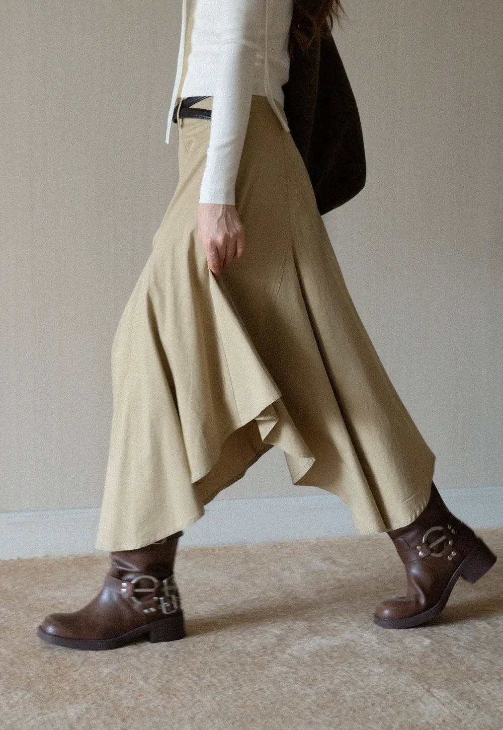 Womens High Waist Asymmetrical Midi Skirt