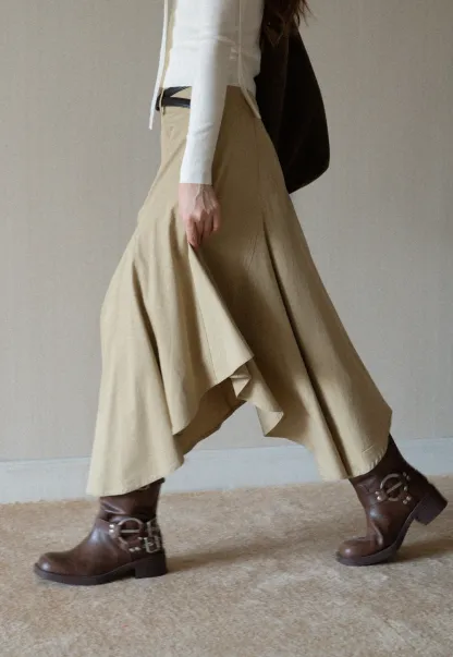 Womens High Waist Asymmetrical Midi Skirt