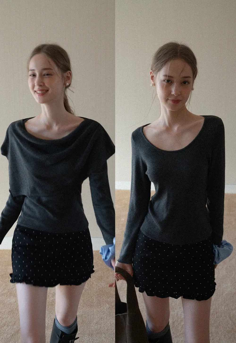 Womens Draped Cowl Neck Knit Top