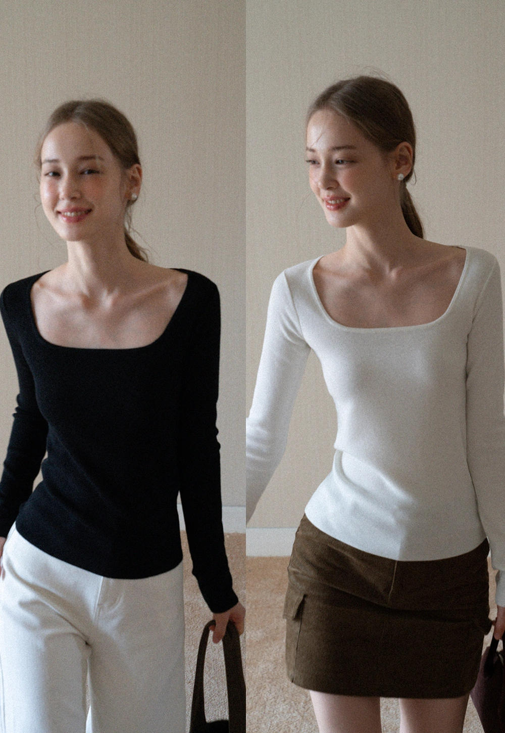 Womens Square Neck Long Sleeve Knit Top