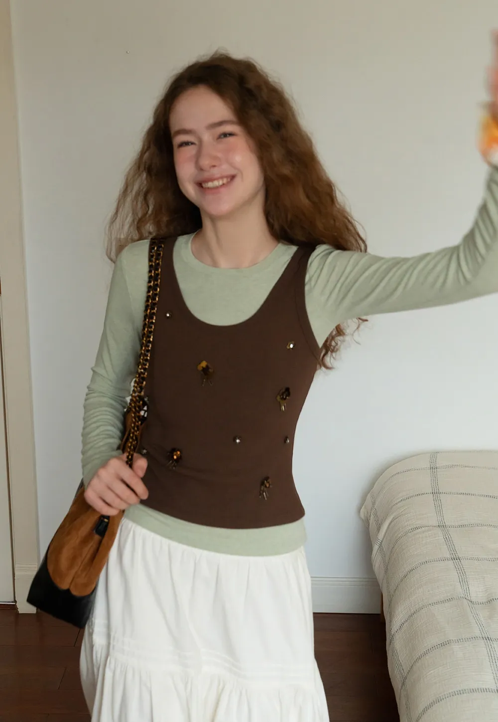 Womens Embellished Knit Vest Sleeveless Top