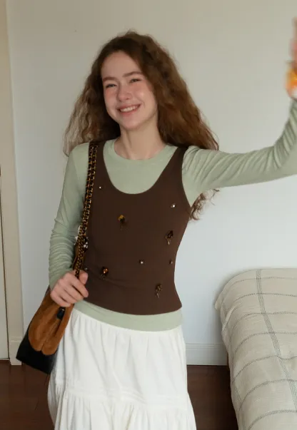 Womens Embellished Knit Vest Sleeveless Top