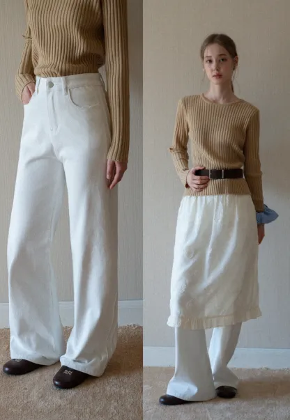 Women’s White High Waist Straight Leg Pants