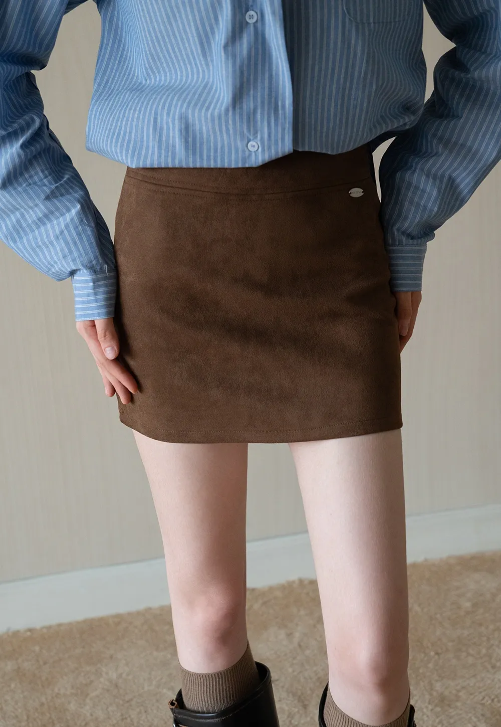 Womens High Waist Suede Mini Skirt