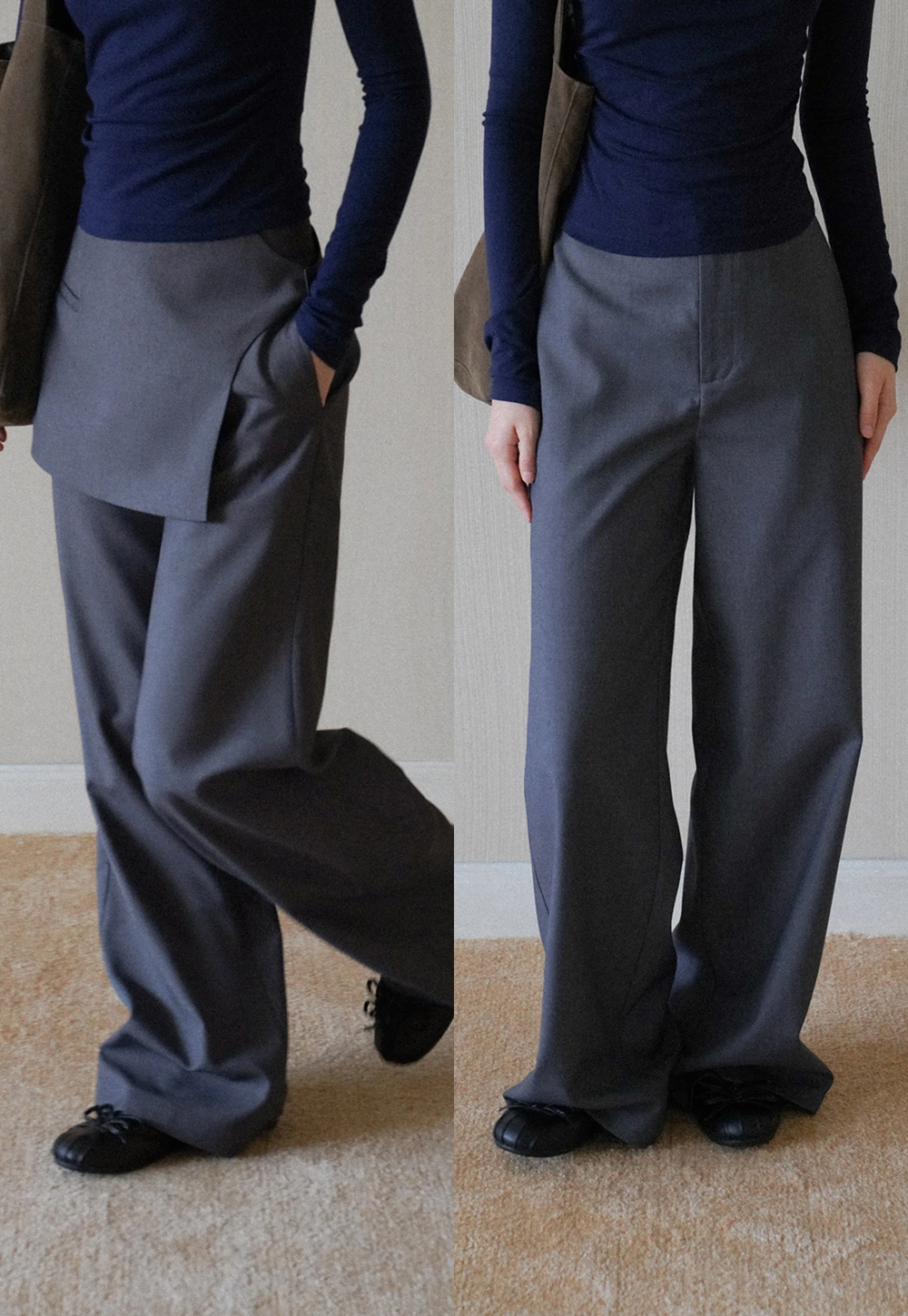 Womens Wide Leg Pants with Skirt Overlay