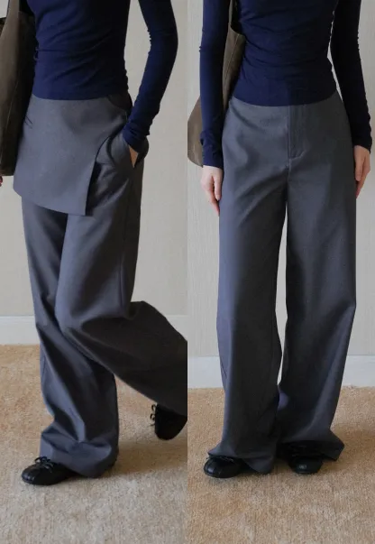 Womens Wide Leg Pants with Skirt Overlay