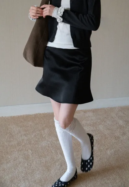 Womens Black High Waist A-Line Mini Skirt