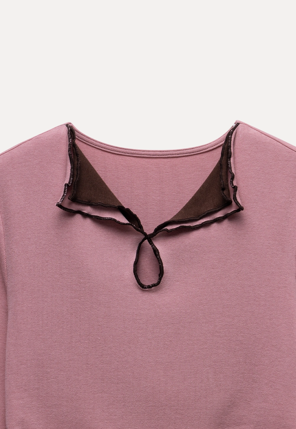 Contrast Trim V-Neck Long Sleeve Shoulder T-Shirt