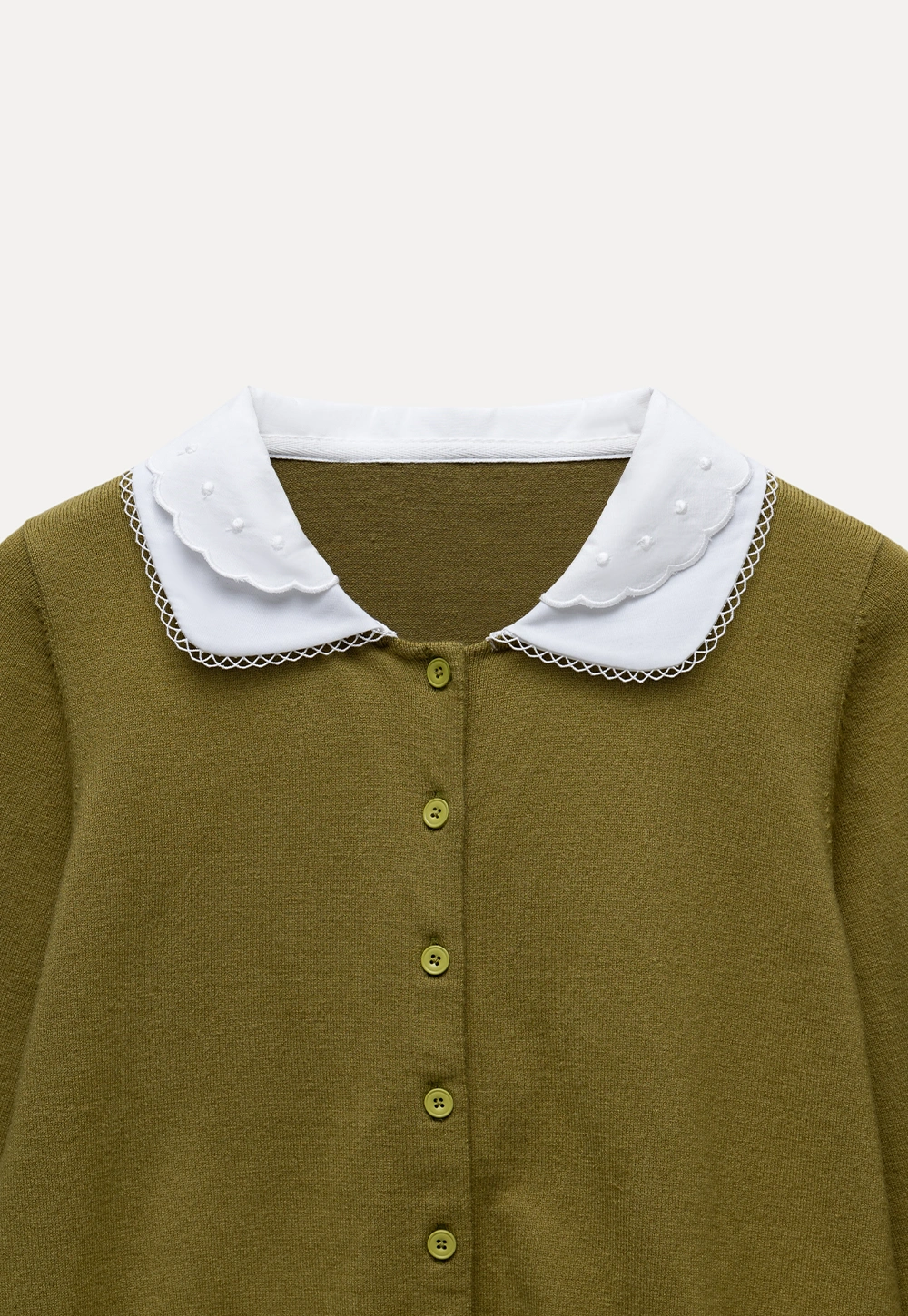 Womens Knit Cardigan with White Peter Pan Collar