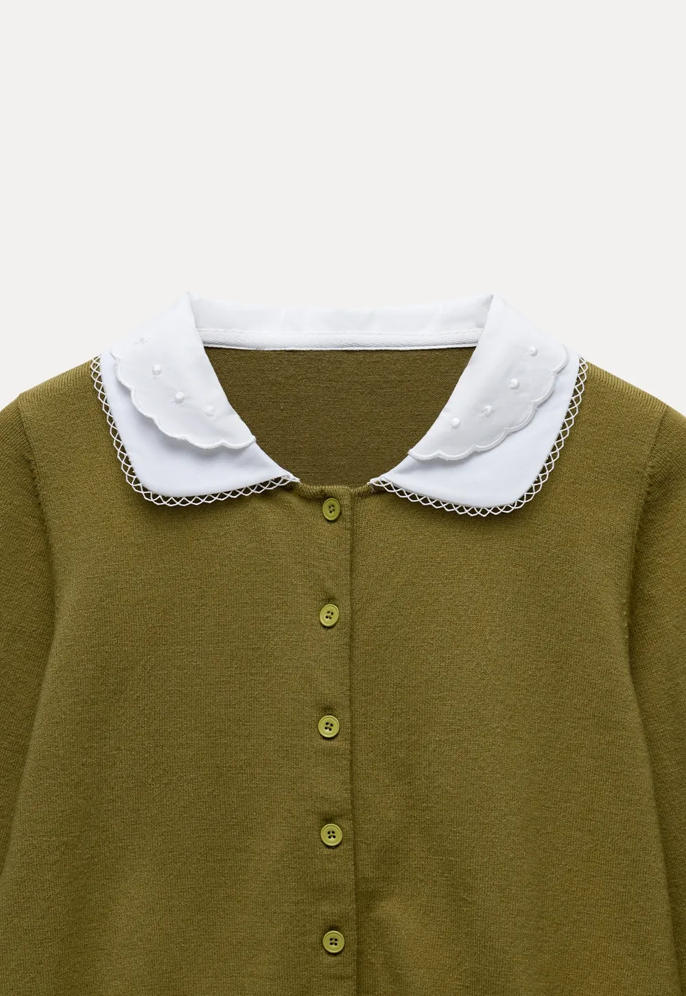 Womens Knit Cardigan with White Peter Pan Collar