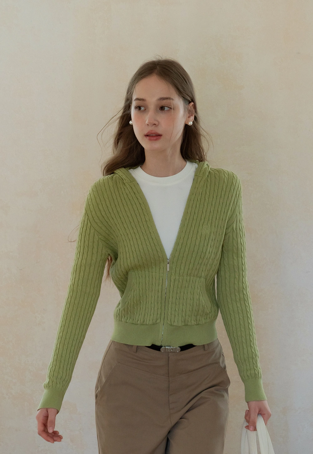 Womens Cable Knit Zip Up Hoodie Cardigan