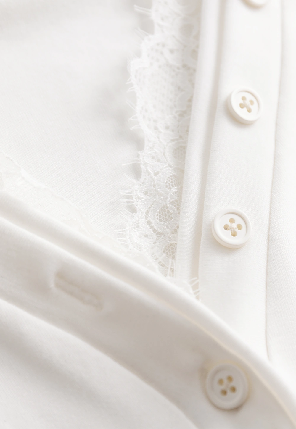 Womens White Lace Trim V Neck Long Sleeve Henley Top