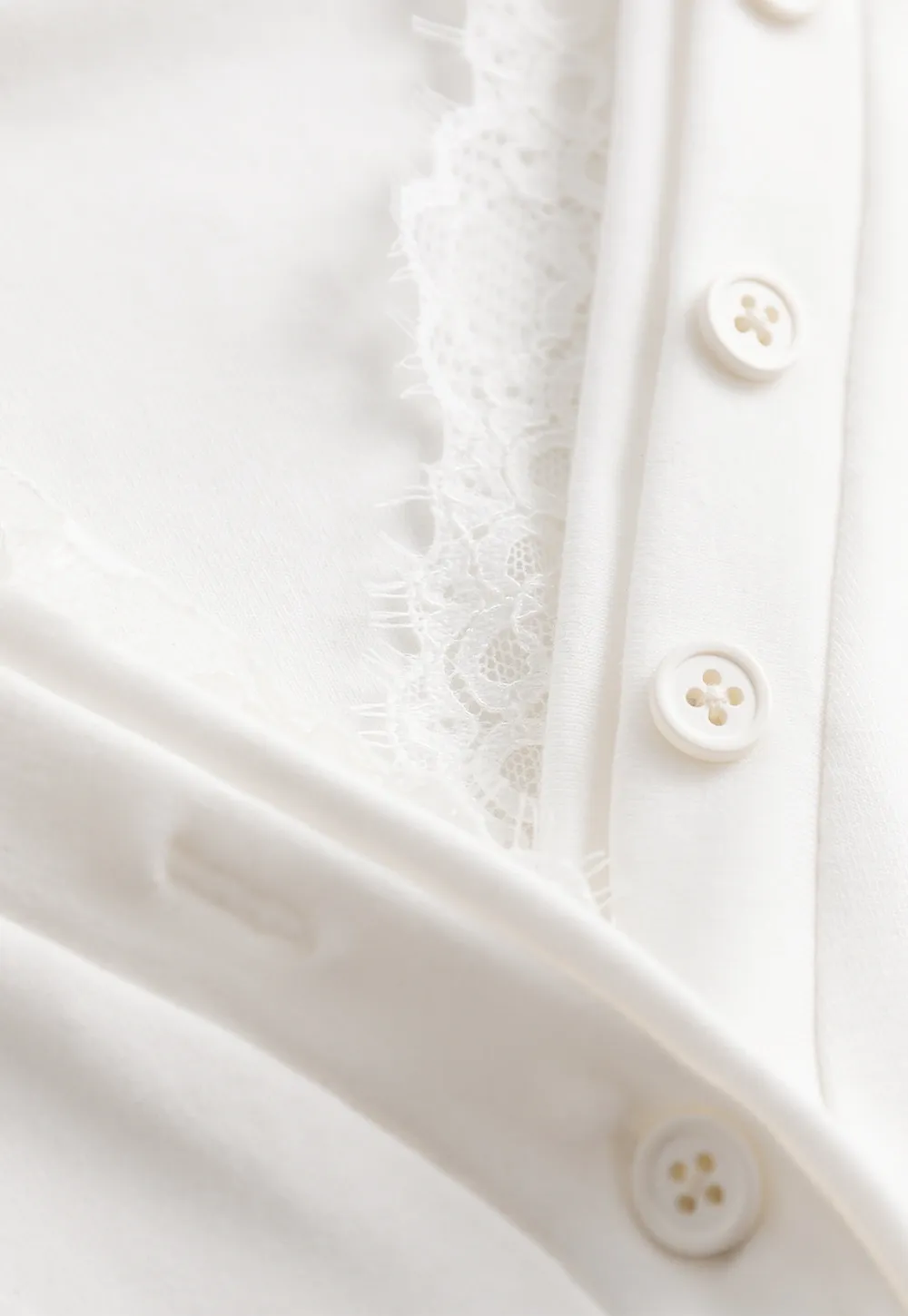 Womens White Lace Trim V Neck Long Sleeve Henley Top