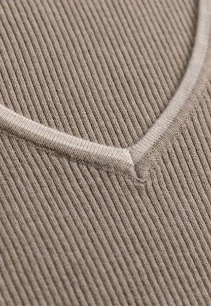 Womens V Neck Contrast Trim Knit Long Sleeve Top