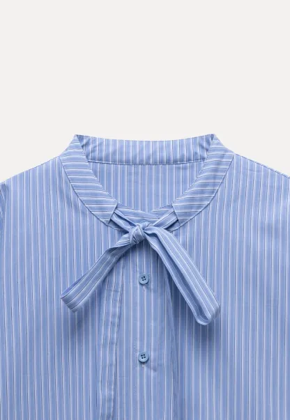 Striped Bow Tie Neck Long Sleeve Blouse