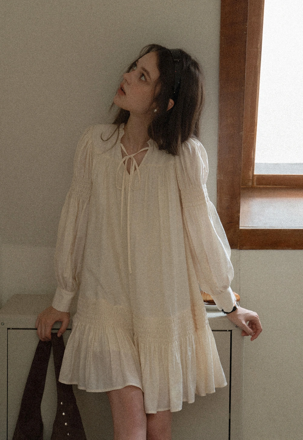 Vintage Loose Fit Ruffle Hem Mini Dress