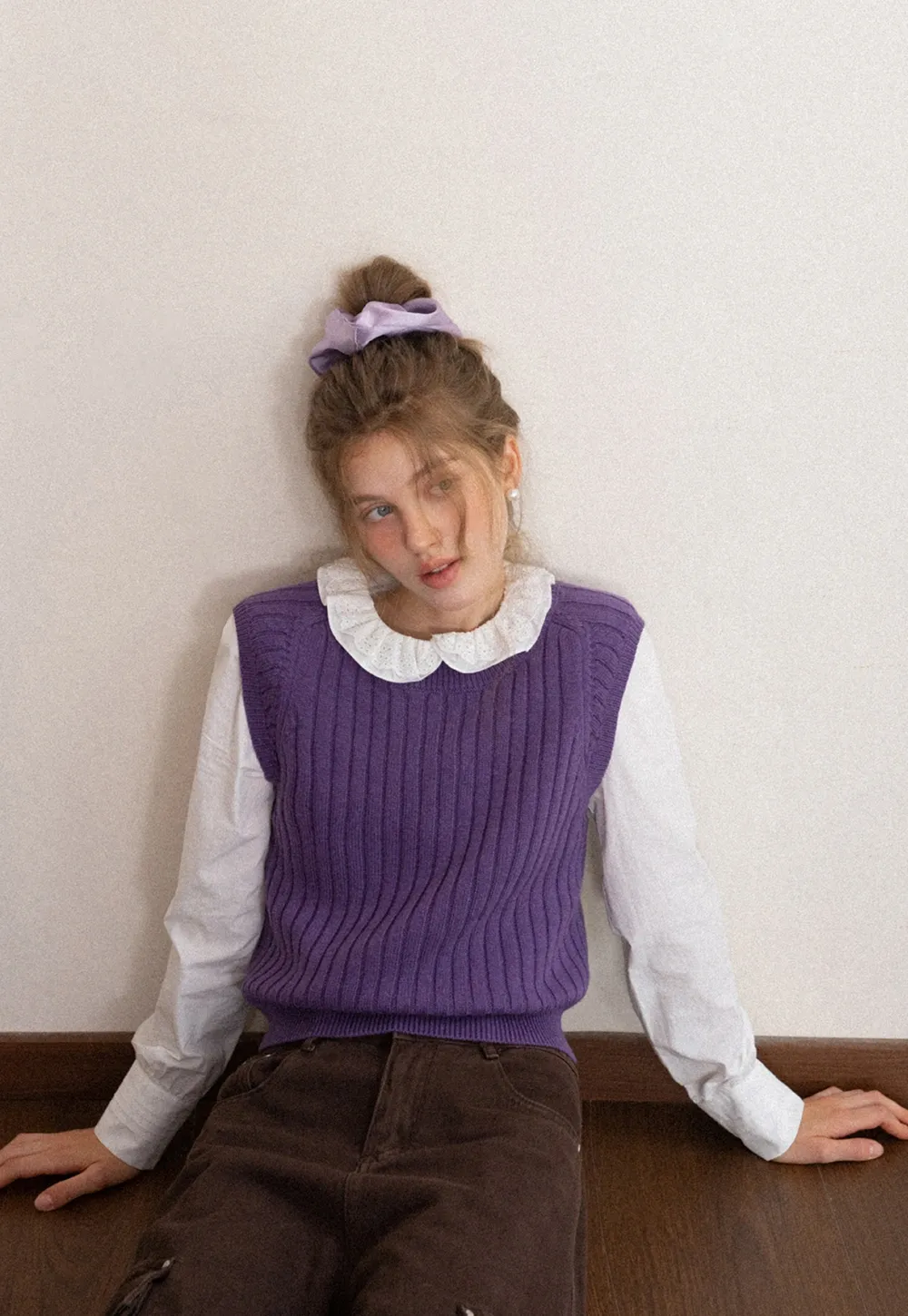 Womens Solid Color Ribbed Sweater Vest