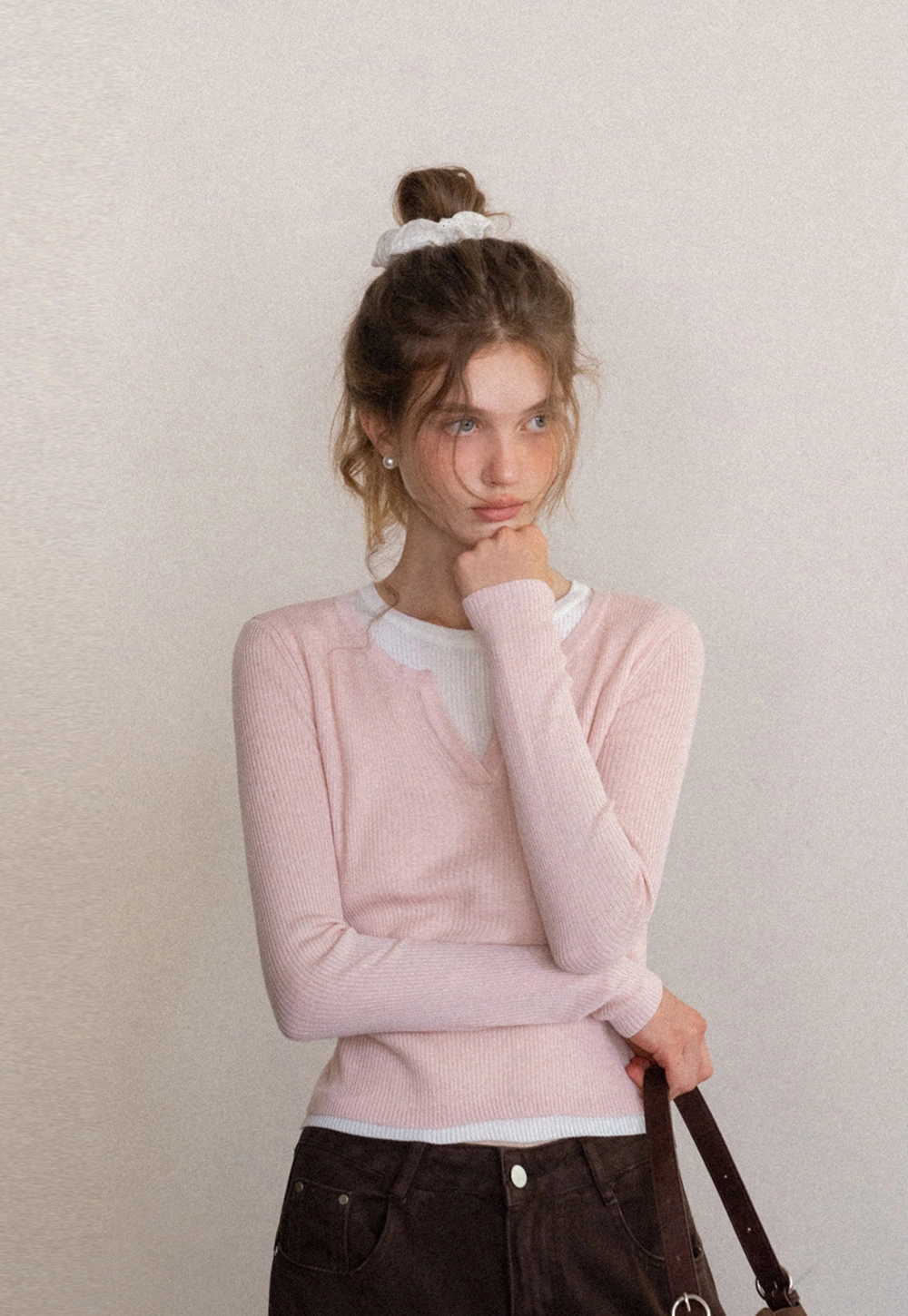 Contrast Layered Knit Long Sleeve Top