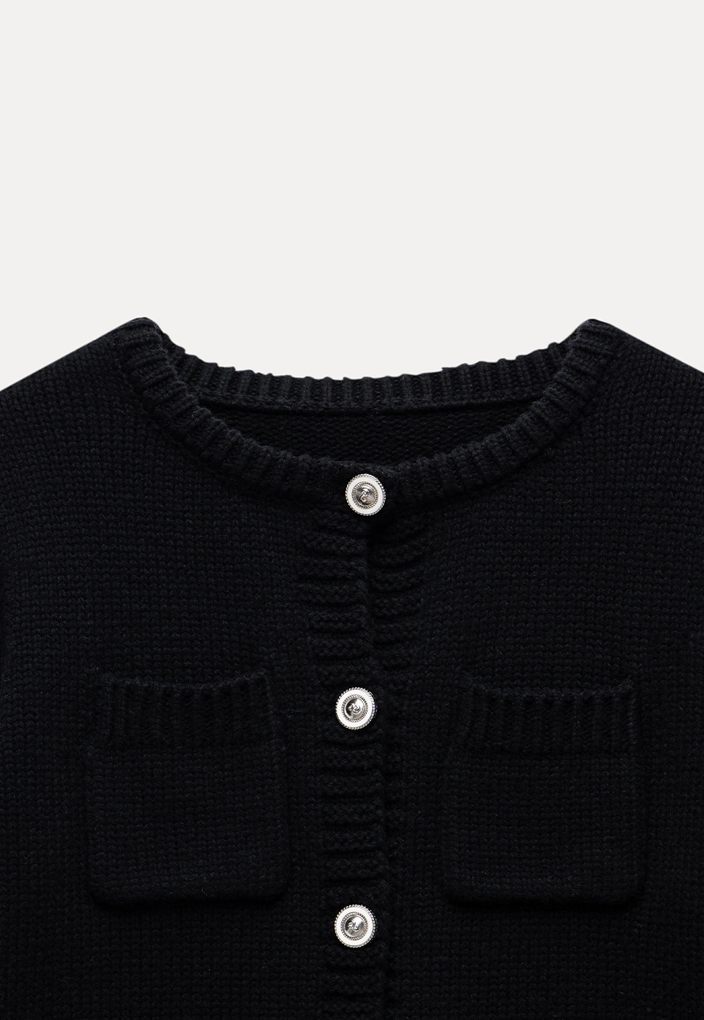 Crew Neck Knit Cardigan with Pockets