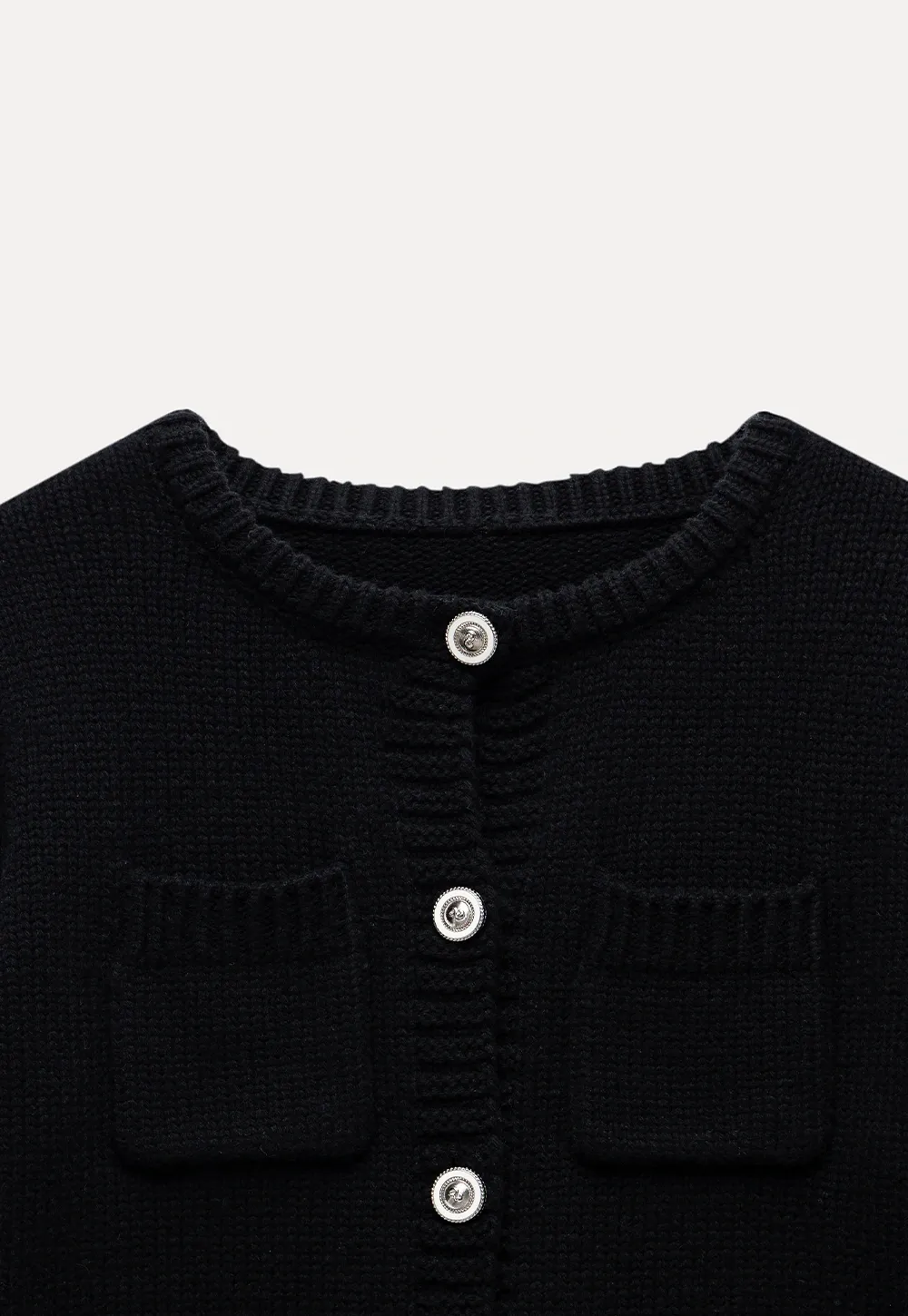 Crew Neck Knit Cardigan with Pockets