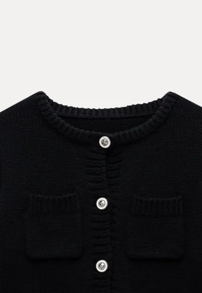 Crew Neck Knit Cardigan with Pockets