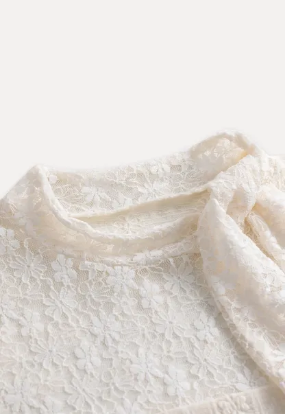 Lace Tie Neck Long Sleeve Blouse