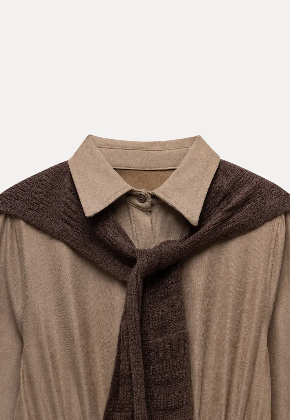 Belted Shirt Dress with Knit Scarf