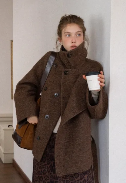 Womens Casual Wool Blend Short Coat