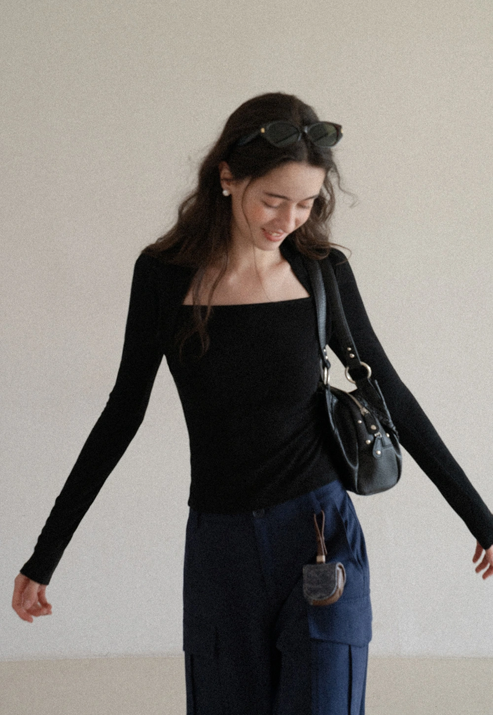 Square Neck Long Sleeve Slim Fit Top