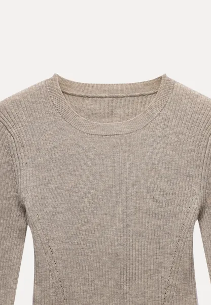 Womens Colorblock Ribbed Knit Long Sleeve Top