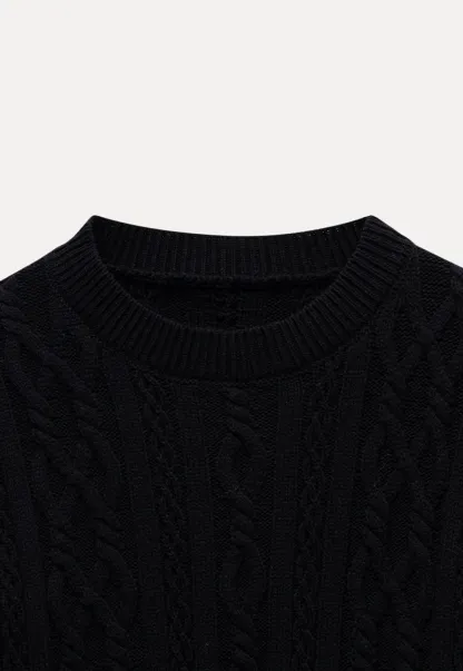 Classic Round Neck Cable Knit Slim Sweater
