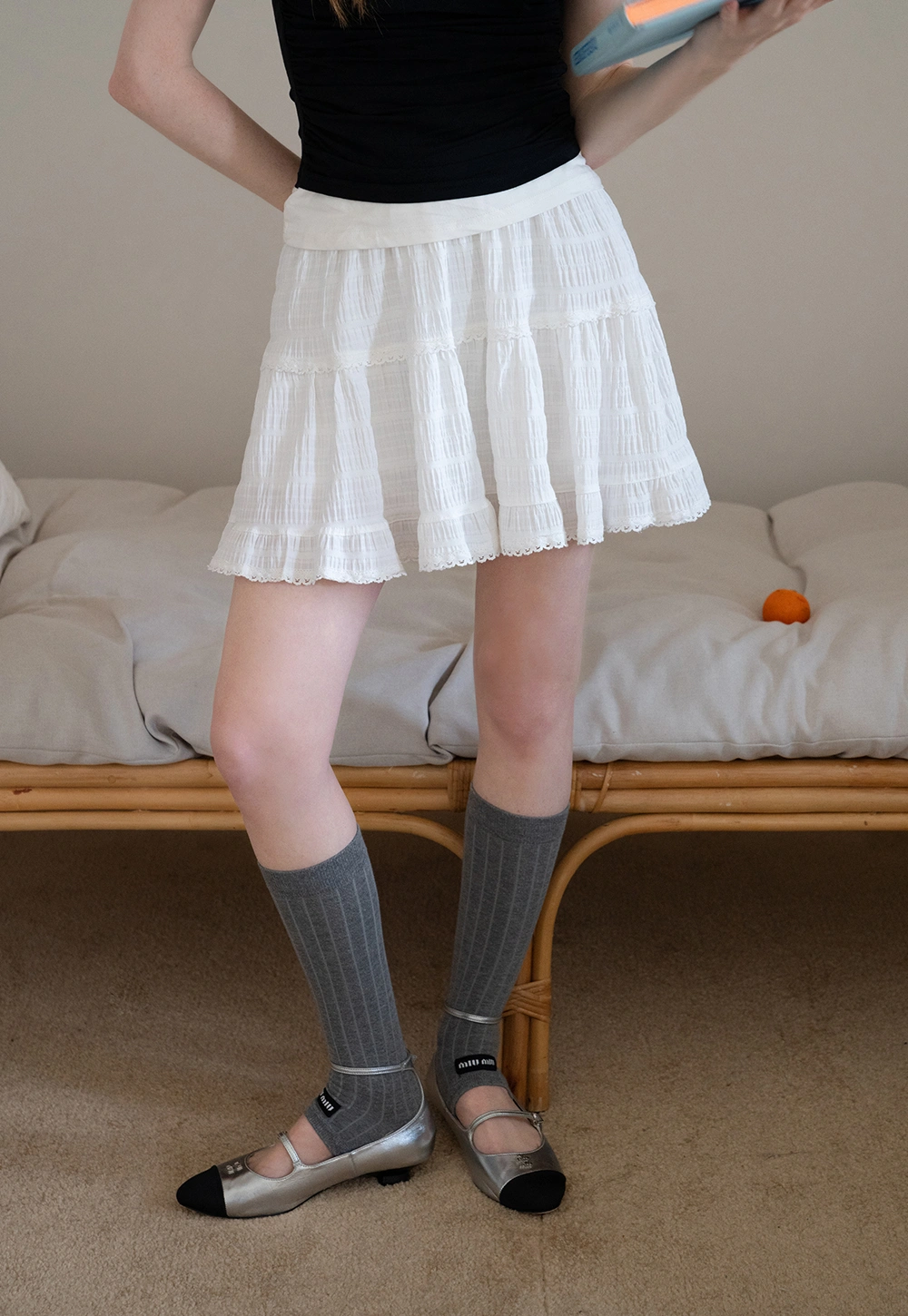 Lace-Trim White Tiered Skirt