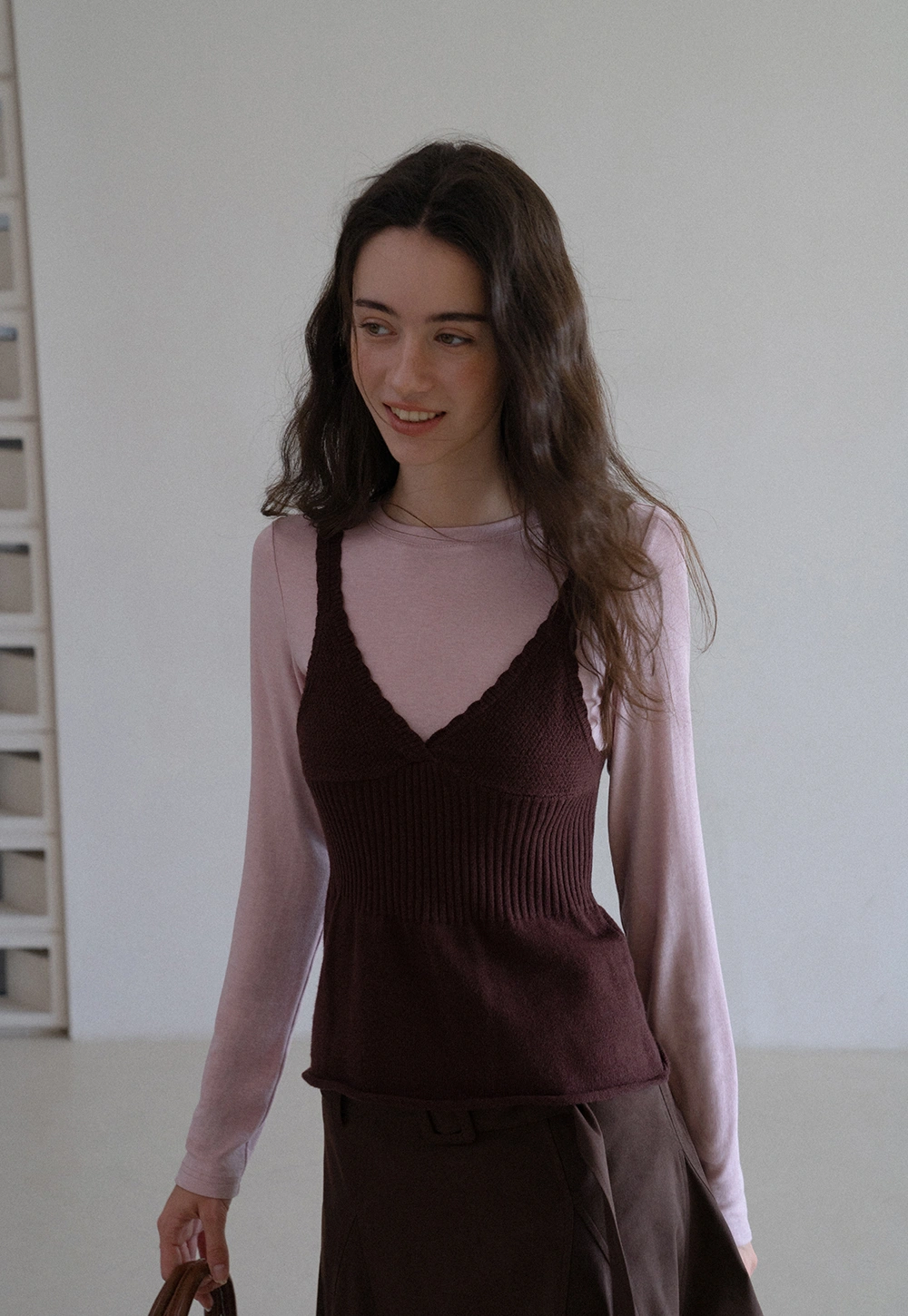 Womens 2 Piece Set Knit Cami Top with Long Sleeve Tee