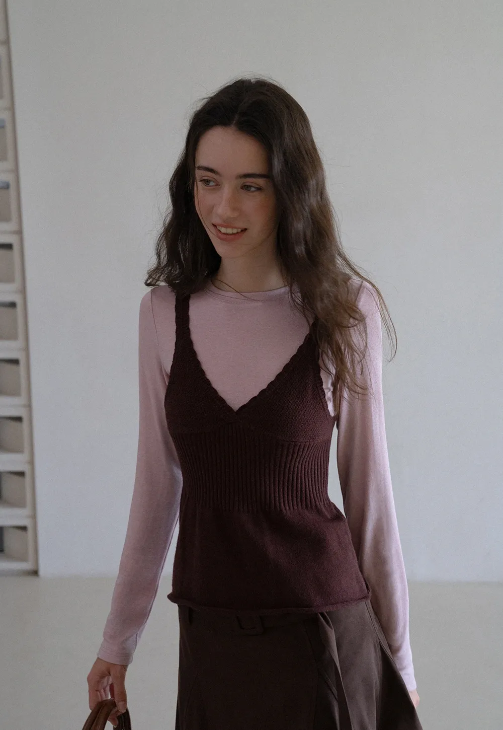 Womens 2 Piece Set Knit Cami Top with Long Sleeve Tee